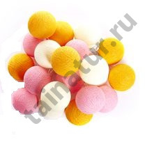 Тайская гирлянда из хлопковой нити с шариками бело-розово-оранжевогоо цвета 