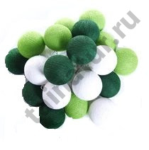 Тайская гирлянда из хлопковой нити с шариками бело-зеленого цвета 