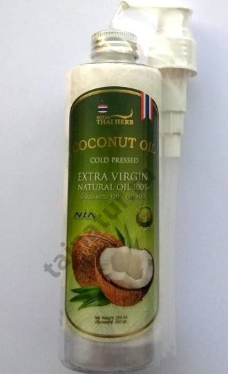 Натуральное кокосовое масло первого отжима с дозатором   Extra Virgin Natural Oil Royal Thai Herb With Dispenser 250 ml