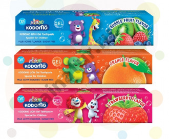 Детская зубная паста-гель (три упаковки - Ягоды, Апельсин, Клубника) Kodomo Lion Gel Flavor